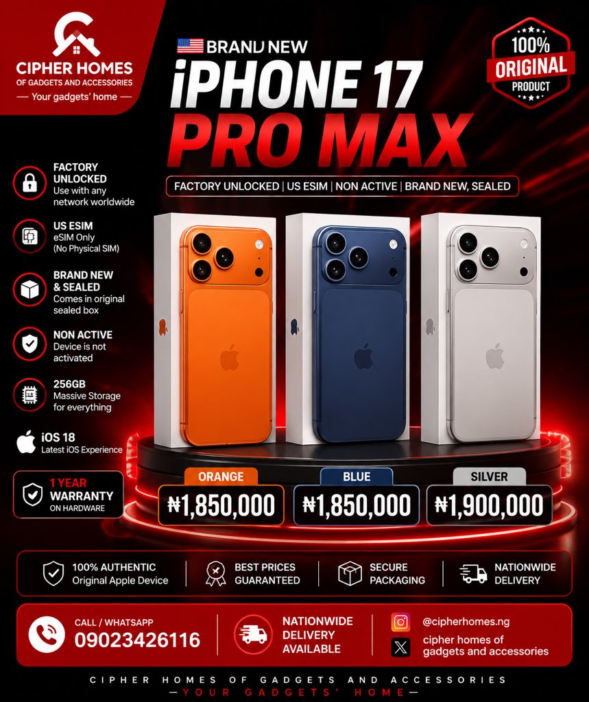 AganyiChri34242's tweet photo. 🔥 Why pay more when you can save more?

Quality gadgets. Affordable prices. Fast delivery.

📱 iPhones | Samsung | Laptops | Accessories

Your trusted plug is online and ready to serve you. Send a DM now and grab the best deals before they're gone! 🚚💯

Cipher Homes Gadget Hub https://t.co/TO4XphOYMG