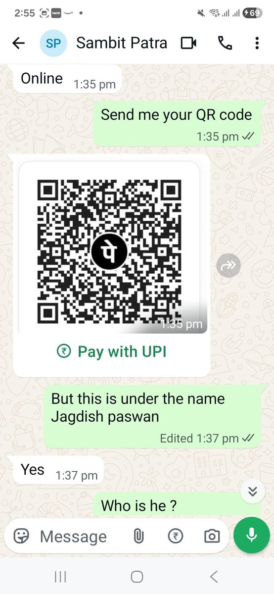 grtbabamanish's tweet photo. Don't call him #hacker call him #artist 😎
बीजेपी MP व बीजेपी प्रवक्ता का साबित पात्रा का #WhatsAppNumber किसी जगदीश पासवान टेक्नोक्रेट ने हैक कर लिया और 65000 हज़ार की अनेक ठगी कर ली जियो पासवान राजा तुमने तो सरकार ही ठग ली 🫰🏻💙
आर्टिस्ट जगदीश अगर पढ़ रहे हो तो मिलना, नमस्ते https://t.co/fTB3Q85PeN