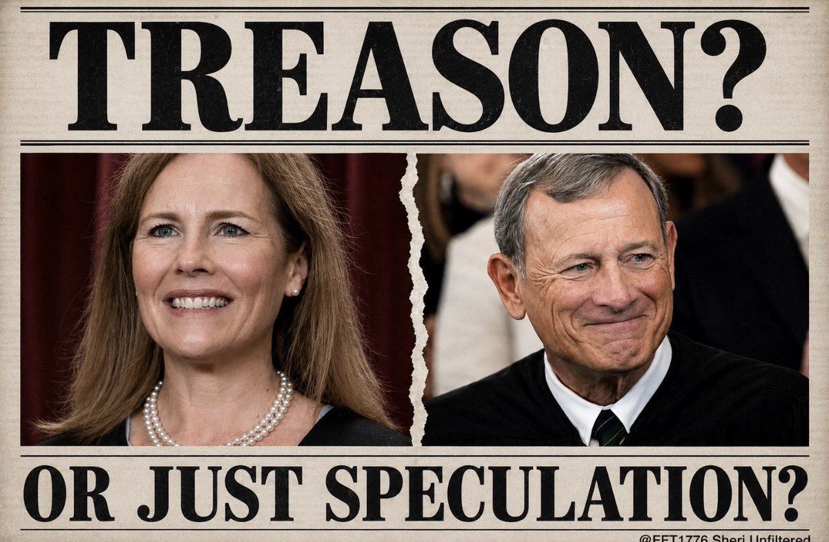 FFT1776's tweet photo. 🚨An unverified anonymous clerk for Chief Justice Roberts has reportedly come forward claiming Roberts and Barrett held private meetings with parties who benefited from recent high court rulings on mail-in ballots and birthright citizenship.

Is this believable?  Should they be impeached?