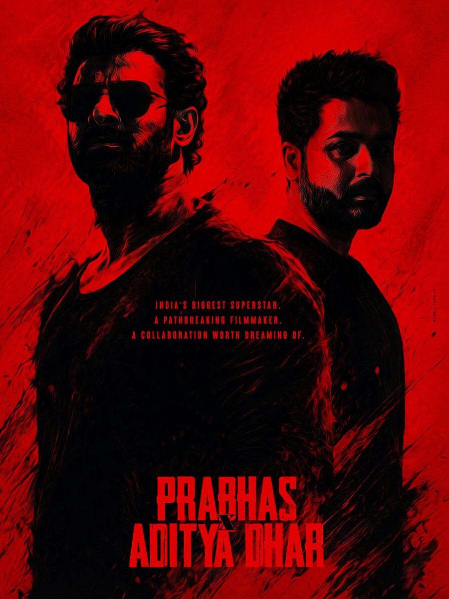 PanIndiaReview's tweet photo. 🚨 PRABHAS × ADITYA DHAR = BLOCKBUSTER LOADING !? 🔥

India’s biggest superstar + #Dhurandhar director — The collaboration every fan is dreaming of 😭✅

The fresh FAN MADE poster is already breaking the internet. Few Reports say story discussions happened, and an official announcement could drop on Prabhas’s birthday (Oct 23). Few reports suggests it’s all FALSE RUMOURS.

#AdityaDhar is easily in TOP-5 Director list after Dhurandhar 🔥

•Uri → ₹244 Cr
•Dhurandhar franchise → Massive collections - ₹3100 Cr+ and  insane craze across India 🫡

Now imagine that vision with Prabhas’s pan-India power.. #Prabhas’s insane lineup is already stacked: Salaar 2 • Kalki 2 • Fauji • Spirit

This one could be next level.. What do you think is this collaboration next big thing from Indian Cinema or #RanveerSingh will remain the only choice for Dhar.. Drop your thoughts 💭 

#PrabhasxDhar
