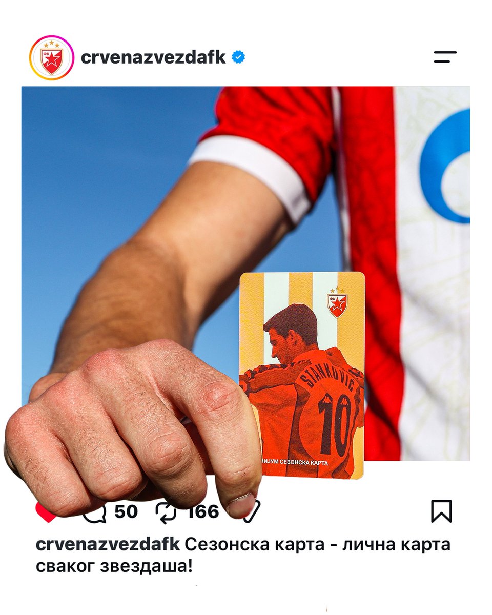 crvenazvezdafk's tweet photo. Premijum sezonska - najisplativija opcija da budeš uz Zvezdu cele sezone ‼️

Nova sezona donosi nove izazove, a Crvenu zvezdu i ove godine očekuju utakmice na tri fronta, u Superligi, Kupu Srbije i evropskim takmičenjima. Za sve navijače koji žele da budu deo svakog važnog trenutka, Premijum sezonska karta predstavlja najpovoljniju opciju.

Kupovina Premijum sezonskih karata moguća je u Servisu za članstvo stadiona „Rajko Mitić“, kao i onlajn. Za više informacija o načinu kupovine, plaćanju na rate i svim pogodnostima možete kontaktirati Servis za članstvo putem mejla clanstvo@fkcz.com ili pozivom na brojeve telefona 011/3675-162, 011/3675-163.

🔴⚪️#fkcz