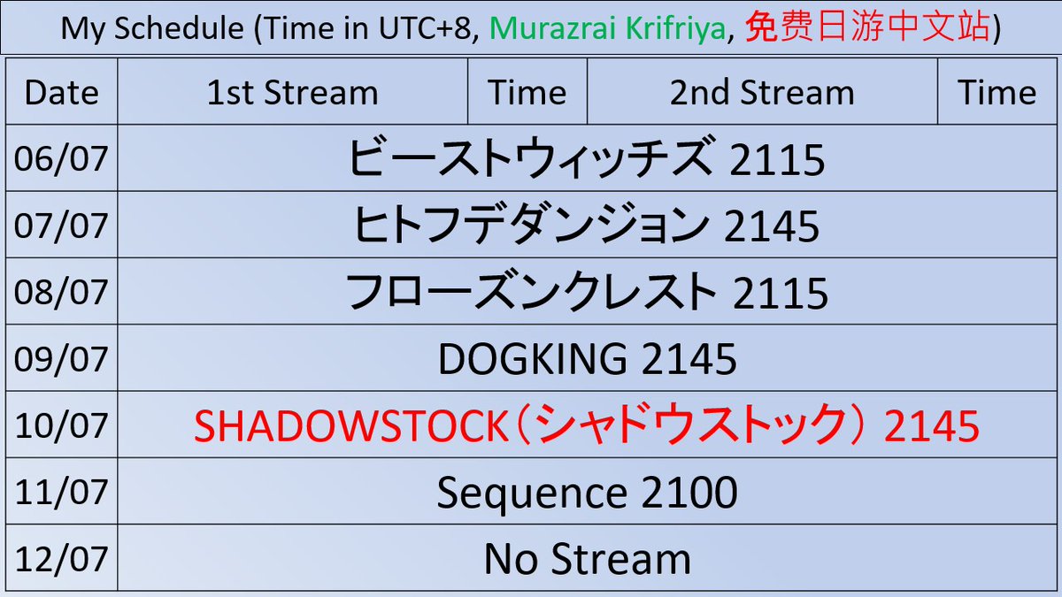 murazrai's tweet photo. Here's the schedule for the week of 2026-07-06 to 2026-07-12. Time for a new game.
#MuraNTime #ENVtuber #MyVT #フリーゲーム #GC甲子園 #ゲムパレ https://t.co/WXuiOk2nbM