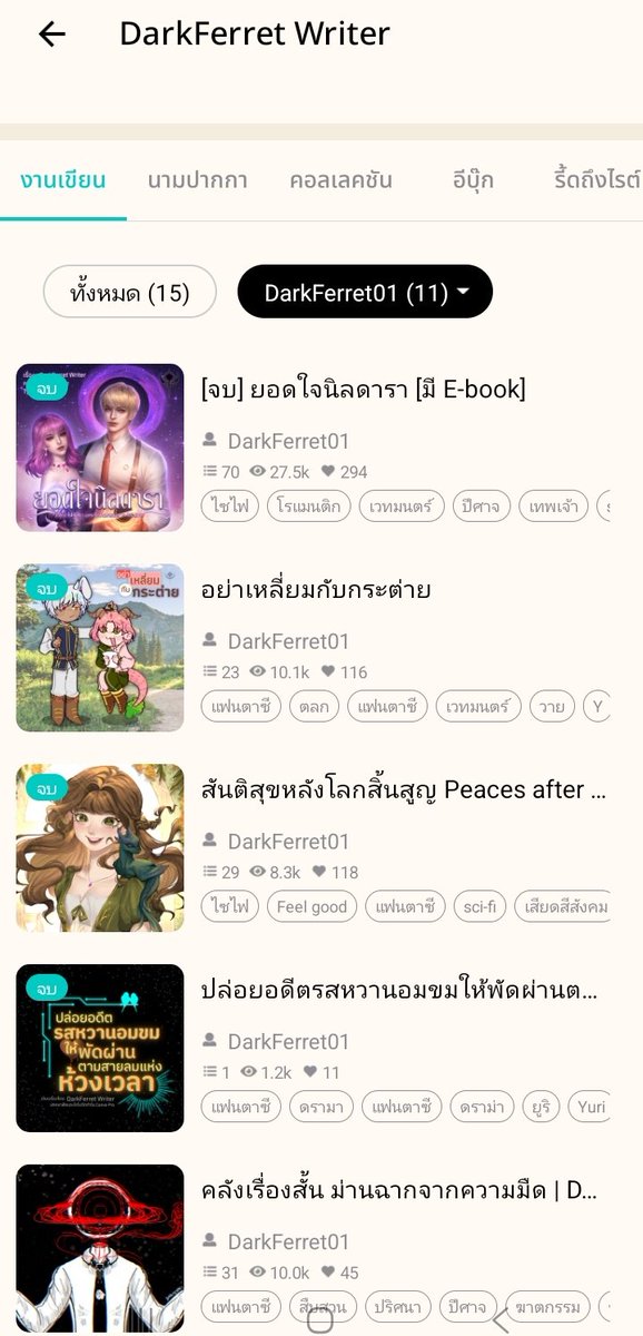 aoohapyn01's tweet photo. เรา DarkFerret Writer เป็นนักเขียนแนวแฟนตาซีเป็นหลัก ส่วนใหญ่จะเขียนออริ แต่ก็มีฟิคด้อมเกมกับอนิเมะด้วยนะ

ปกส่วนใหญ่จ้างนักวาด แต่บางปกวาดเอง หรือทำกราฟิกเองครับ 🤍

มาลองอ่านกันได้นะ
📘 แอคงานออริ : https://t.co/lOegZxTxUG
📘 แอคงานแฟนฟิค : https://t.co/SXk83JbA4a https://t.co/QMF7LWWgX0