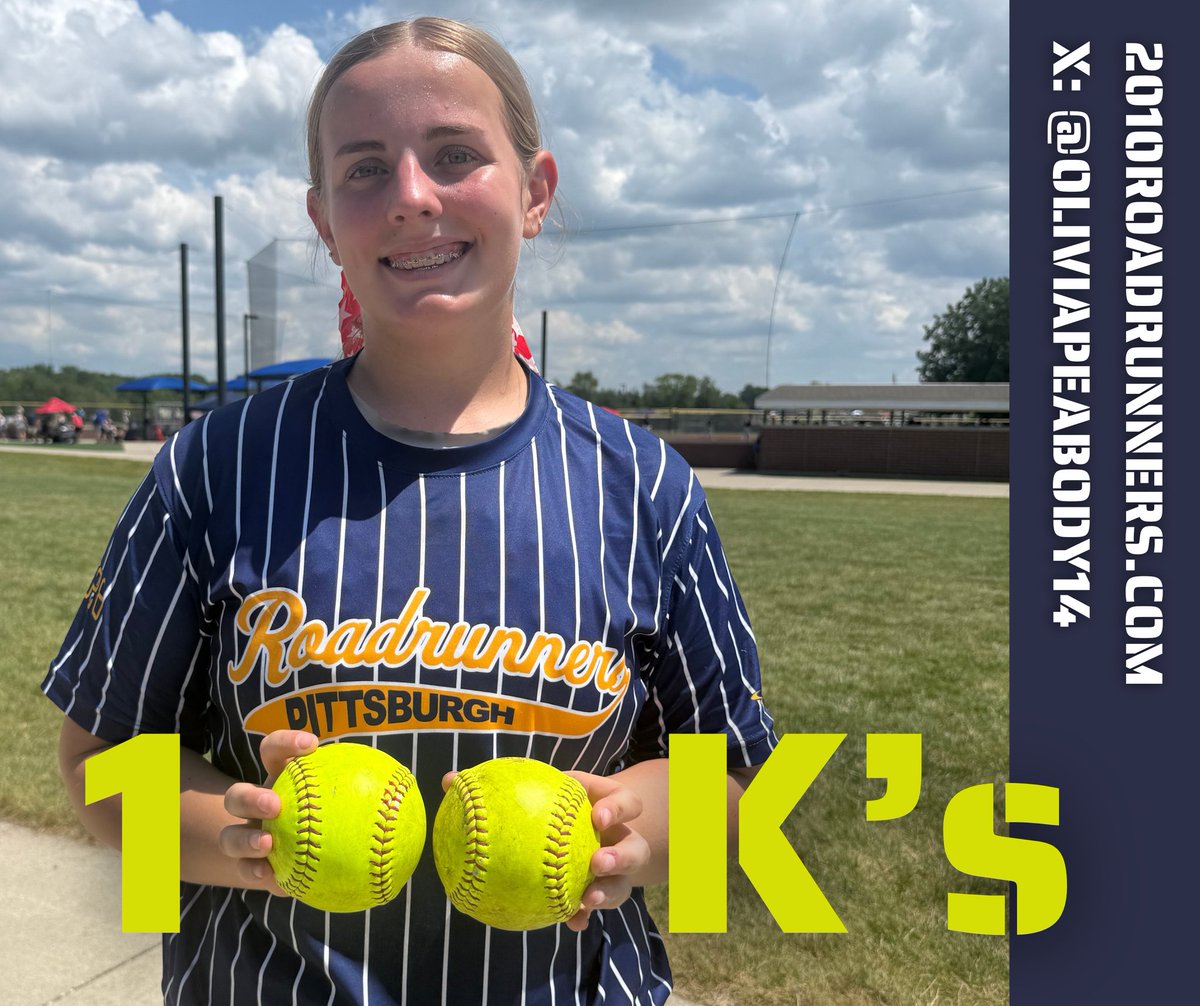 2010Roadrunners's tweet photo. Congratulations to @oliviapeabody14 for pitching her 100th strikeout of the season this weekend! Way to go! 

Follow Olivia and the rest of the Roadrunner team at https://t.co/wxKpVZvuYV

@PrepFastpitchSB @d1fastpitch1 https://t.co/9cmdr0mIZg