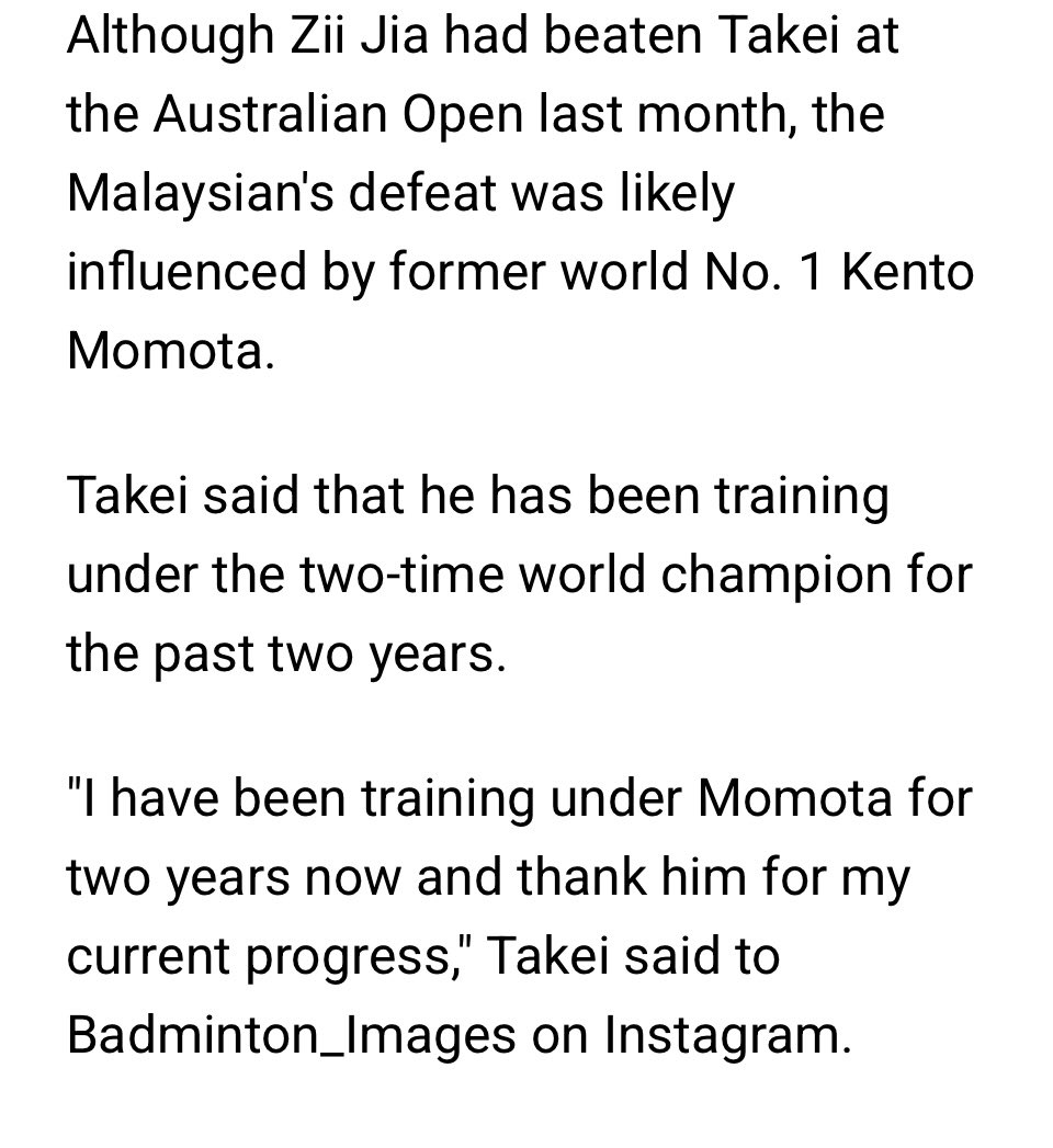 Michellekms's tweet photo. Do not underestimate any young unknown player. The Japanese opponent is trained by Momota for the past 2 years. https://t.co/XpWiXc2fDO