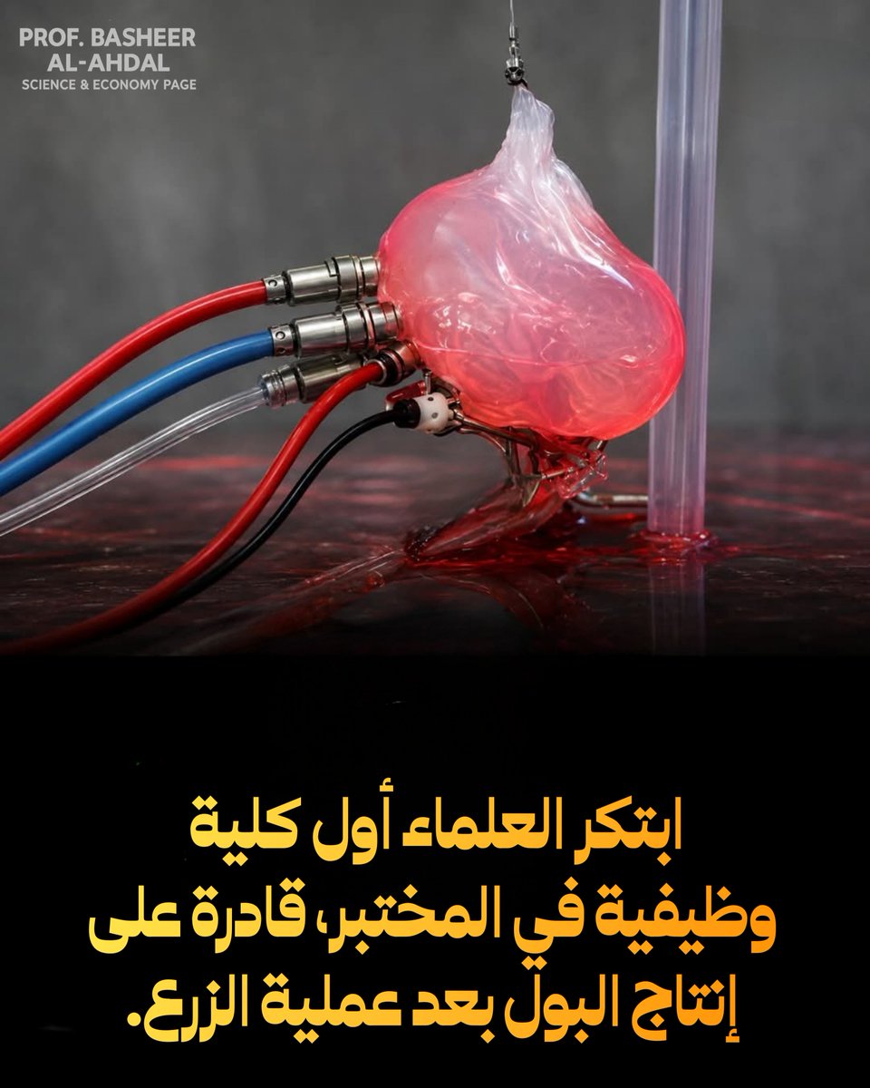 prof_basheer1's tweet photo. العلماء ينجحون في تنمية أنسجة كلوية وظيفية في المختبر... وتنتج البول بالفعل!

حقق باحثون من كلية الطب التابعة لـجامعة جنوب كاليفورنيا (USC) تقدمًا واعدًا بعد تطوير أنسجة كلوية مصغرة باستخدام الخلايا الجذعية، استطاعت أداء وظائف أساسية للكلى، بما في ذلك إنتاج البول.

اعتمد الفريق على دمج وحدات ترشيح الكلى مع قنوات تجميع البول لتكوين هياكل صغيرة. وعند زراعتها في فئران، نمت فيها أوعية دموية، وامتصت البروتينات، وأفرزت هرمونات الكلى، كما أنتجت بولًا مخففًا، في خطوة تُعد من أقرب المحاولات لتطوير كلية حيوية وظيفية.
ويُعد هذا الإنجاز مهمًا لأن مرض الكلى المزمن يؤثر على ملايين الأشخاص حول العالم، بينما ينتظر أكثر من 100 ألف مريض في الولايات المتحدة عملية زراعة كلية.
وأوضح الباحث الرئيسي Zhongwei Li أن نضج هذه الأنسجة داخل جسم حي مكّنها من تنظيم نفسها بشكل طبيعي، ما يعزز الأمل بإمكانية تصنيع كلى بشرية كاملة في المستقبل. ورغم أن الدراسة لا تزال في مراحلها المبكرة وأُجريت على الفئران، فإنها تمثل خطوة مهمة نحو علاج قد يقلل الحاجة إلى زراعة الأعضاء.
📌 المصدر: Huang, Medina, Zeng وآخرون، Cell Stem Cell، 2026 – كلية كيك للطب، جامعة جنوب كاليفورنيا (USC).
#الخلايا_الجذعية #الكلى #الطب #الاكتشافات_العلمية