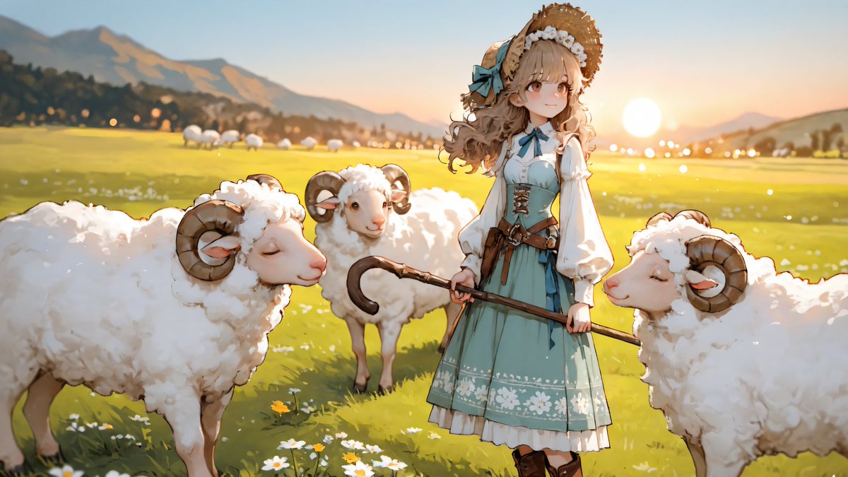 SeaArt のデイリーテーマで作った羊飼いちゃん🐑 #AIart #SeaArt SFW