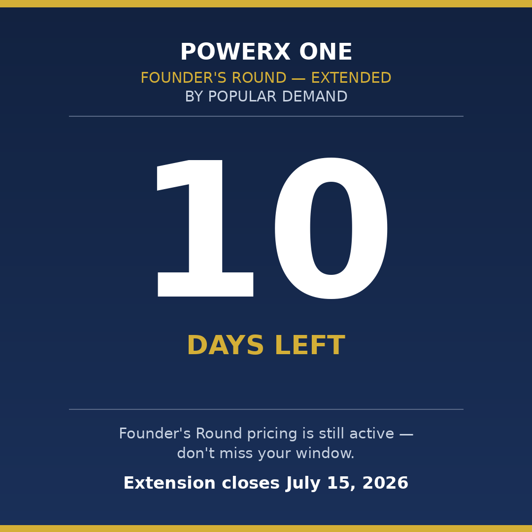 Powerxonewallet's tweet photo. 🚨 Founder's Round EXTENDED — by popular demand.  
⏳  Only 10 days left to lock in early pricing before it's gone for good.   
 Don't wait on this one.   👇 https://t.co/t9fk6LXvYY