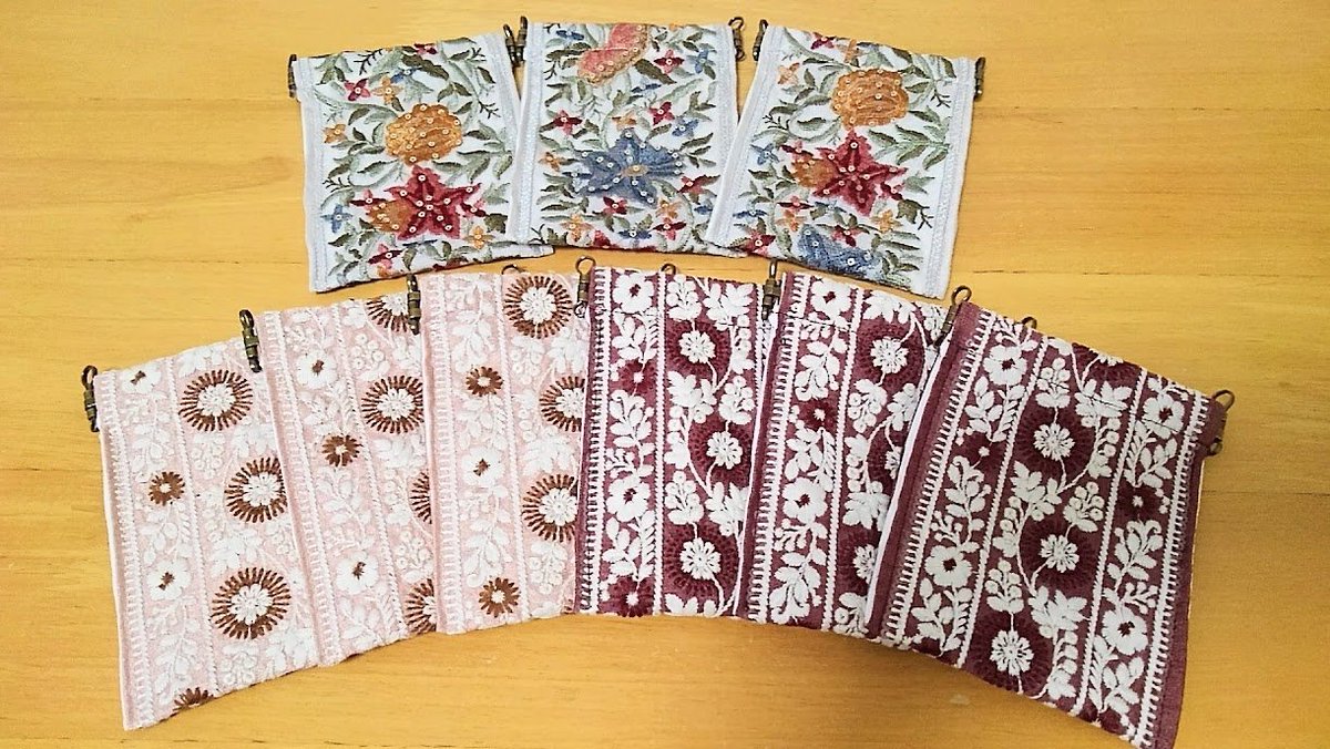 さばお手芸コーナー、インド刺繍リボンのバネ口（ぐち）ポーチを作り足