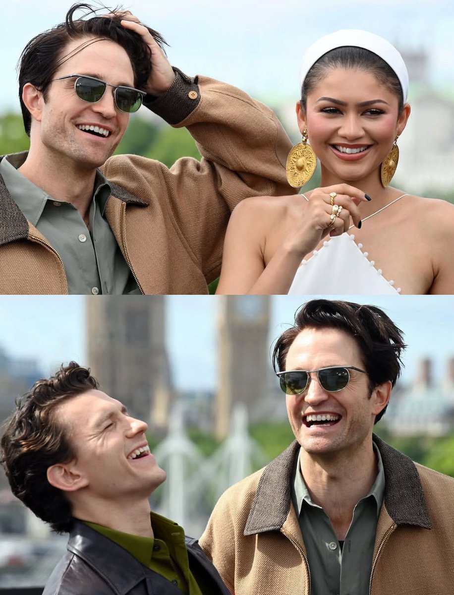 janemargclis's tweet photo. rob looks so happy to be with tom and zendaya 😭 he really just wants to be involved https://t.co/me7ZZ7lBAJ