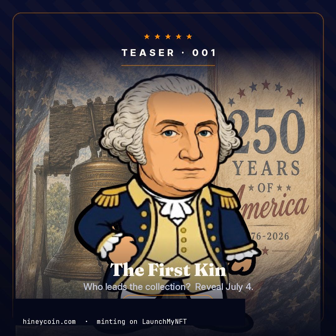 hineycoin's tweet photo. Washington stepped out first, yesterday 🇺🇸 

249 Kin are still in the shadows. Who's next? 

Hiney Kin 1776 mints Saturday, July 11 on LaunchMyNFT ⭐👀 

https://t.co/F3OBmHhobp https://t.co/Db86eIMvNS