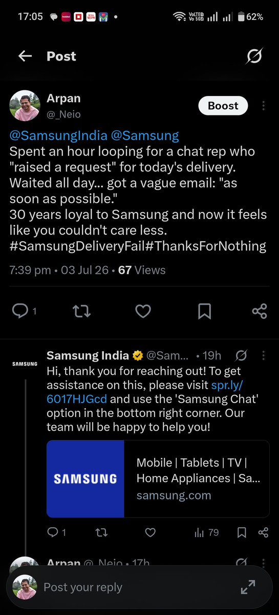 _Neio's tweet photo. I Recorded it.
Exactly 10 mins later, he gave a half-ring missed call and vanished. 
Why is it so difficult for a customer to get a simple resolution from Samsung? Feeling completely helpless. @SamsungIndia @Samsung @SamsungHelp_IN @SamsungSupport
#CustomerServiceFail #NoResponse https://t.co/sf5LSznerY
