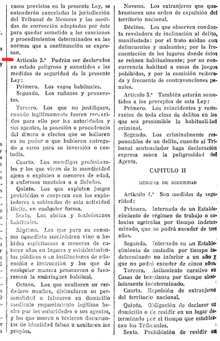 CalaixHistoria's tweet photo. La Ley de Vagos y Maleantes se aprobó en agosto 1933, con un gobierno de izquierdas durante la República, apoyado por buena parte de la derecha parlamentaria. Era una ley pensada para castigar lo que entonces se consideraba "delincuencia menor": proxenetas, trileros o mendigos. + https://t.co/PLHWvwbQo0