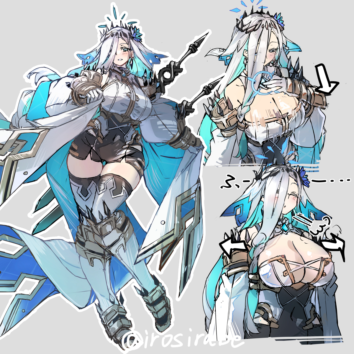 irosirabe's tweet photo. 最近高身長の女性キャラクターにグッとくることが多いので高身長銀髪片メカクレゆるふわお姉さんを制作！
身長は175cm以上だと嬉しい！ https://t.co/RfMxXUlbEN