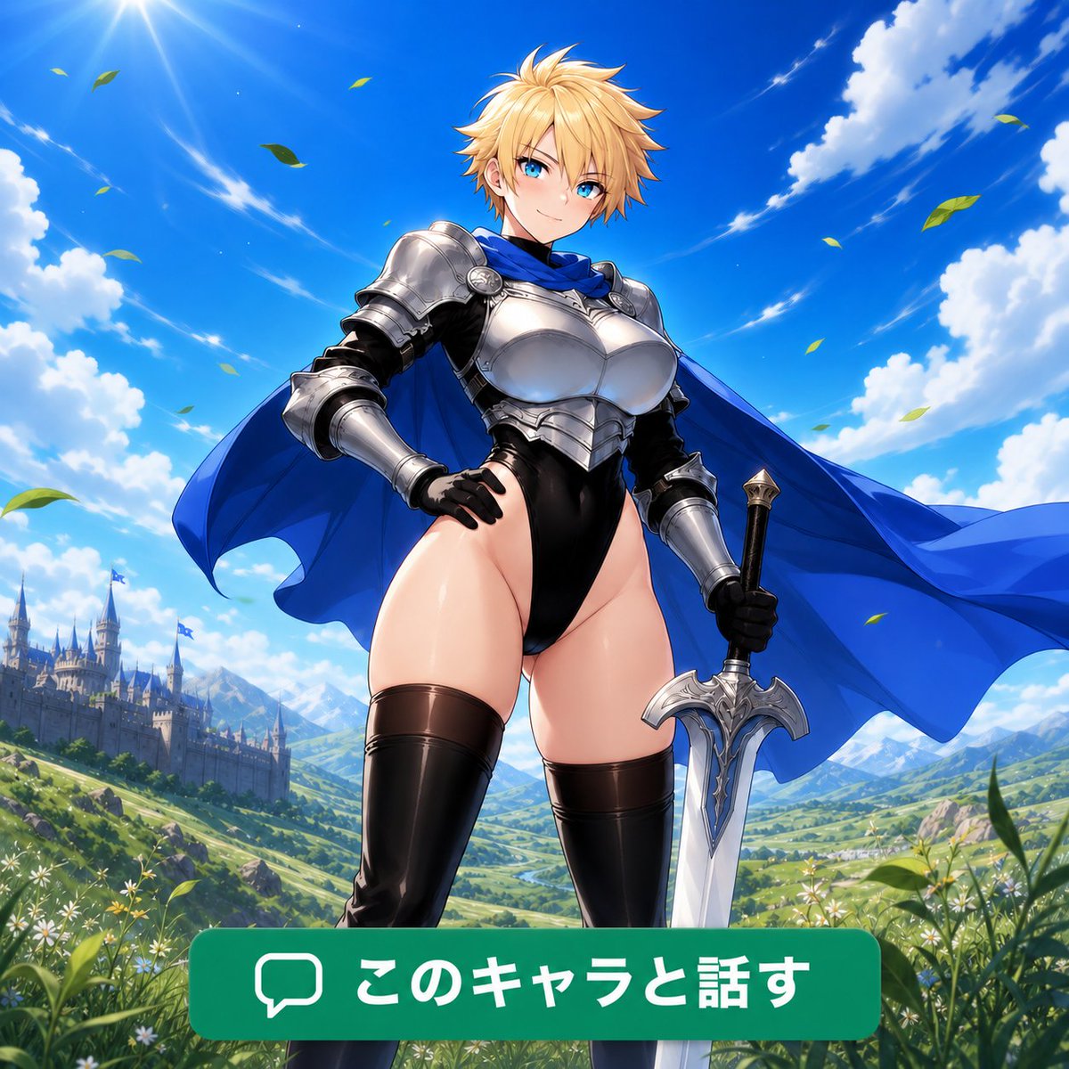 MyCharaAI's tweet photo. 魔王討伐の旅に出る女勇者ジャンヌ。

強くて、まっすぐで、誰よりも勇敢な彼女が、
馬車の中であなたにだけ少し照れた顔を見せる。

「あ……！ごめん、じっと見すぎてたかな？」

▼ 画像をクリックして物語の続きを読む