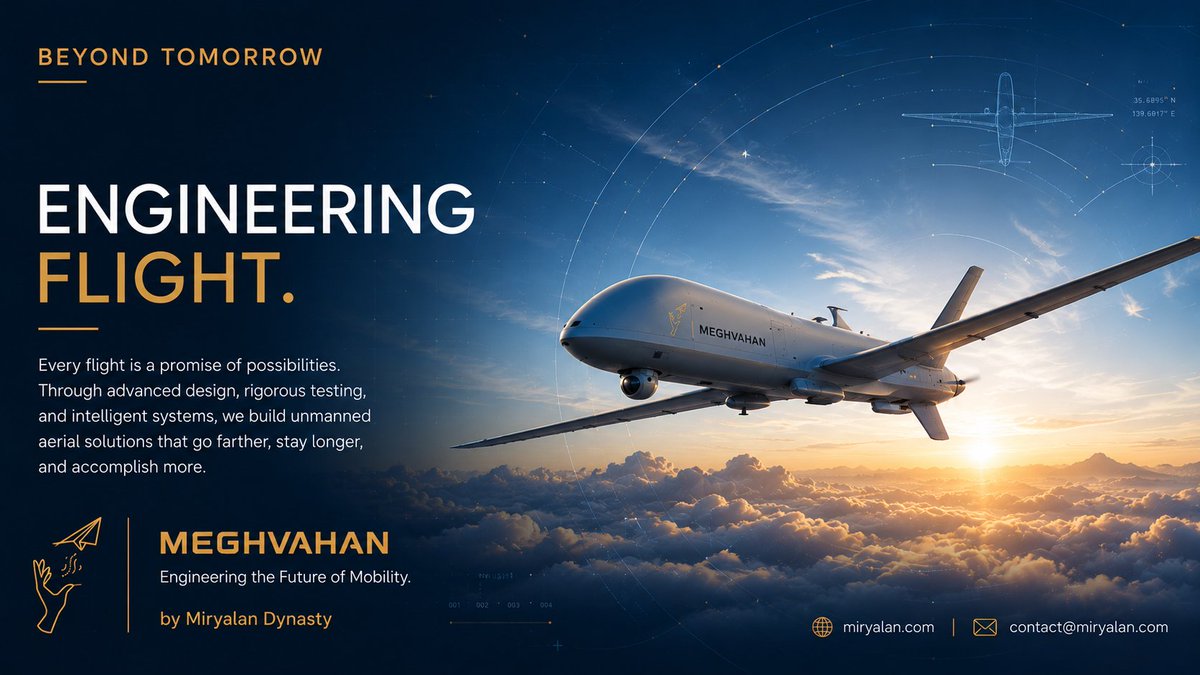 themd_369's tweet photo. At MeghVahan, we're building intelligent aerial systems designed for tomorrow's challenges.
Engineering the Future of Mobility
by Miryalan Dynasty
🌐 https://t.co/HWiP92VGxi
#MeghVahan #EngineeringTheFuture #Aerospace #UnmannedSystems #AutonomousSystems #Innovation #FutureMobilit https://t.co/TY8ZivIJ4f