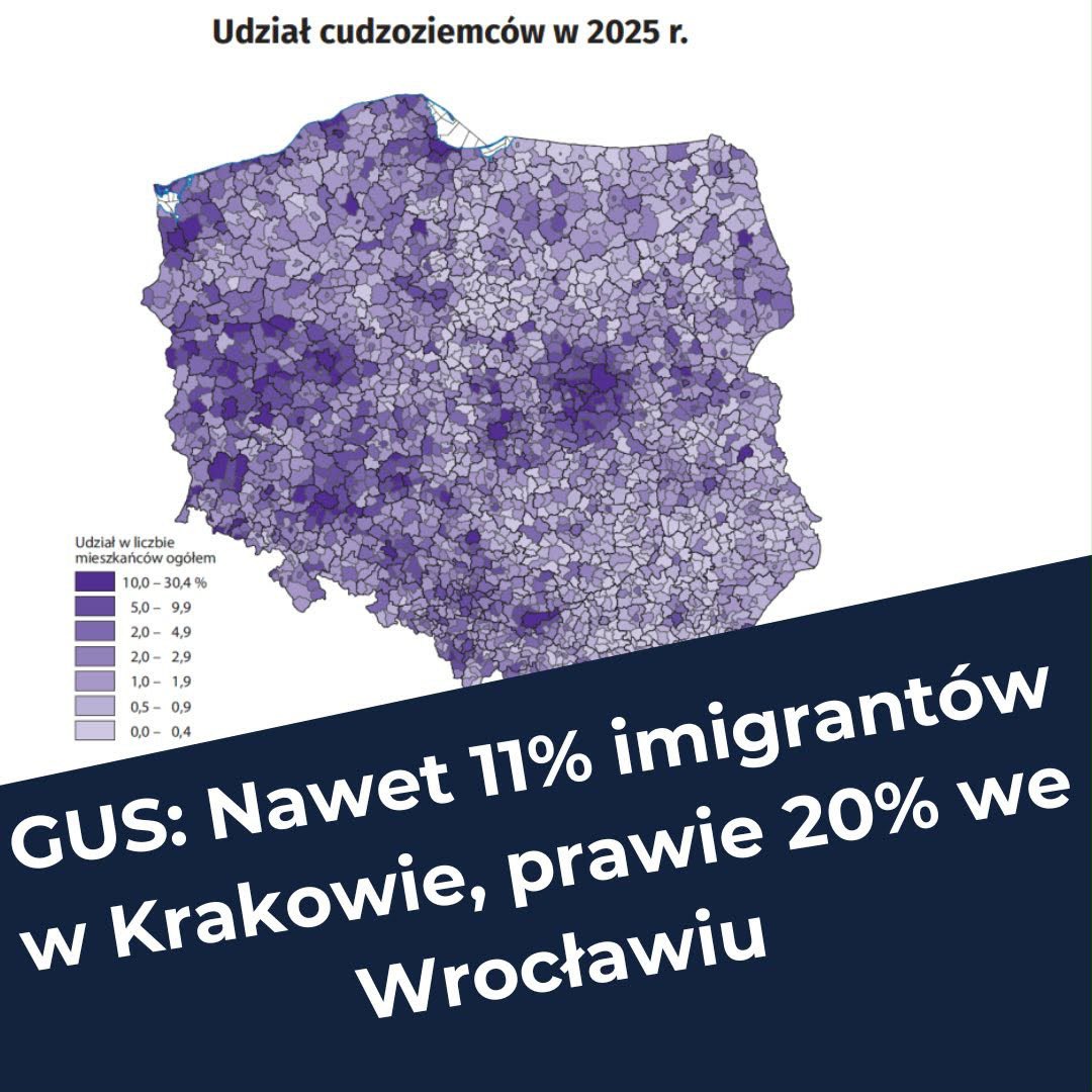 MWszechpolska's tweet photo. 🚨 MASOWA IMIGRACJA JUŻ SIĘ ZACZĘŁA! 

Przestańmy w końcu udawać, że jesteśmy bastionem Europy!
Na naszych oczach trwa podmiana populacji na terenie naszego kraju. W miastach wojewódzkich często prawie 20% mieszkańców stanowią obcokrajowcy, a to tylko oficjalne dane GUS-u. Liczba imigrantów z 3 świata rośnie w lawinowym tempie i odpowiadają za to zarówno rządy PIS-u, jak i Platformy.

Zamknięcie granic Polski na imigrację z Afryki Subsaharyjskiej, Indie, Pakistan i pokrewne potrzebne na wczoraj❗️