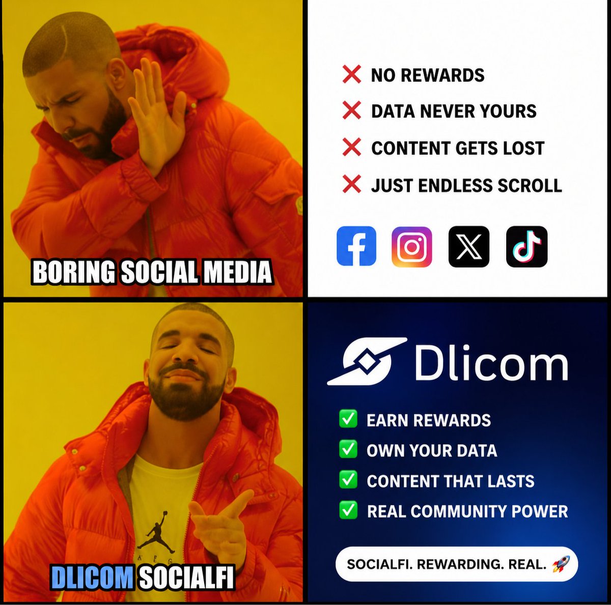 oreshare's tweet photo. @DlicomApp @timcrypto @dimakuncik @DlicomApp Drake knows the vibe.
๐ One app. One wallet. One community. Welcome to Dlicom SocialFi. ๐
#DlicomAPP @dimakuncik @timcrypto https://t.co/zs0UXRsm1I