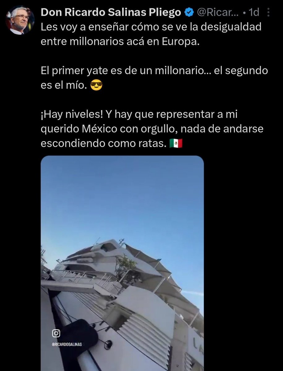 Humanismo4T's tweet photo. Cuando presumes un yate que te compraste con dinero mal habido, no te hace ver como triunfador.

Te hace ver como un delincuente de cuello blanco. 

Y así vemos todos a #LaPerritaDeTrump @RicardoBSalinas https://t.co/GEKPddYjxW