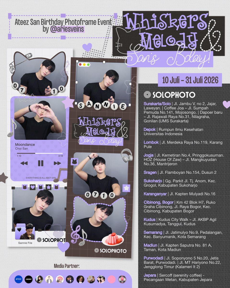 foureightys's tweet photo. ⋆🐾⋆ 𝓦𝓱𝓲𝓼𝓴𝓮𝓻𝓼 &amp; 𝓜𝓮𝓵𝓸𝓭𝔂 ▶︎ ˖ ݁♬⋆.˚𝄞

🎼 10 – 31 Juli 2026
📁 @ solophoto ⋆ 

snap your melody with #san 🎵💜 https://t.co/giRkYu3T0O