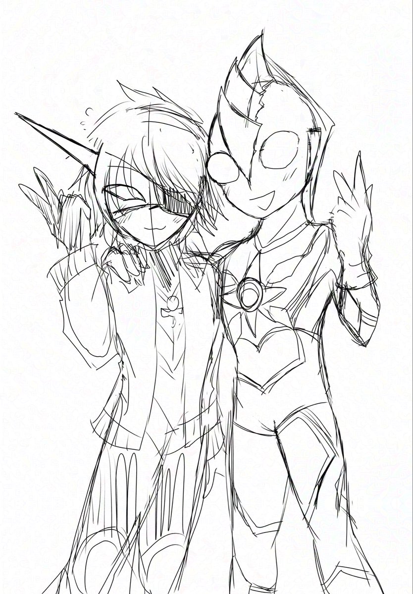 AWFlwQ8H9v36172's tweet photo. 意外な友達。まだラフから線画(※ペン入れではないです)にする段階です。…自分の空想のウルトラマンですが…一次創作と二次創作の間…😅(楽しいですが、どう思われるか…) https://t.co/WK6OWL7qr3