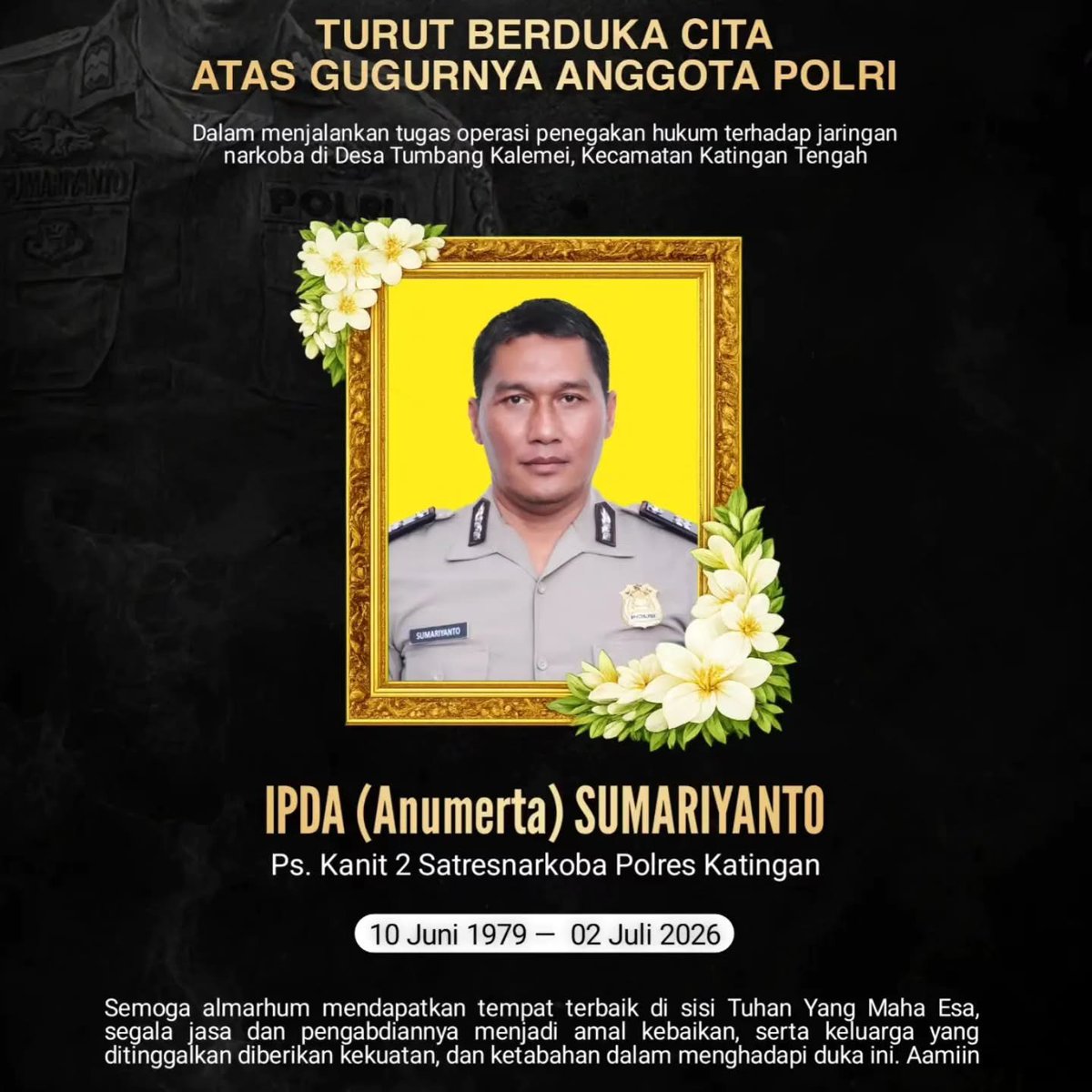 rhikeresty's tweet photo. Innalillahi wa inna ilaihi rajiun
Turut Berdukacita atas gugurnya anggota Polri Ipda ( Anumerta) Sumariyanto https://t.co/RqAFd8mDRq