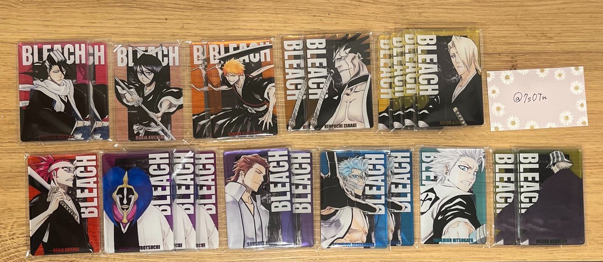 7s0Tn's tweet photo. BLEACH ステータスカードコレクション
交換 譲渡

譲) ⭐️藍染2 ⭐️日番谷1 ⭐️一護2 ⭐️浦原2 ⭐️グリムジョー2 吉良4 マユリ3 更木2 白哉2 ルキア1 恋次1

求)平子>定価送料(無印のみ)

都内手渡し、郵送
ご不快でなければ比率違い可能です。検索からでもお気軽にお声かけください🙇‍♀️ https://t.co/fhoGREJXNR