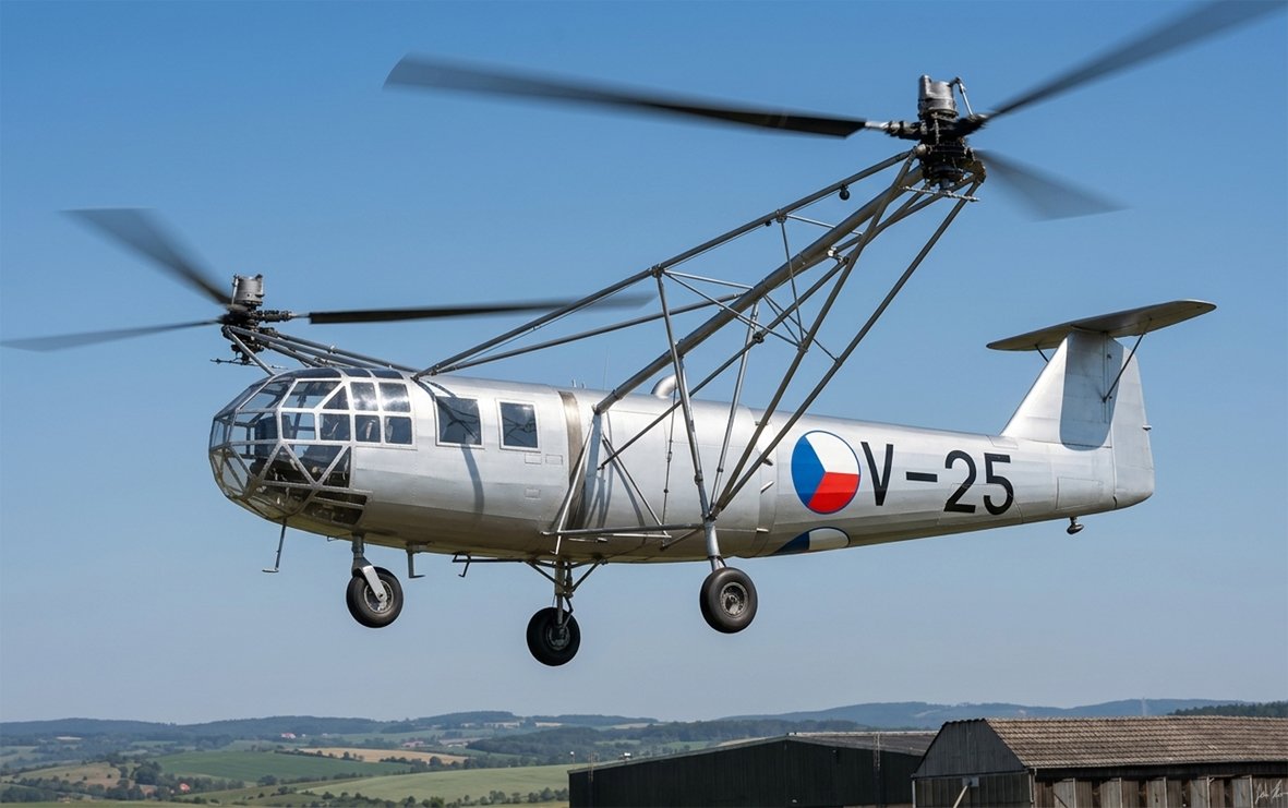 JanMace1970's tweet photo. 5. července 1948 byl dokončen druhý prototyp vrtulníku VR-1.2. Po záletech byl předán Leteckému výzkumnému ústavu, kde pod označením V-25 sloužil ke zkouškám. Stal se tak prvním vrtulníkem používaným československým vojenským letectvem. #letectvi #vrtulnik #aviationhistory https://t.co/ikLAX9cxPr