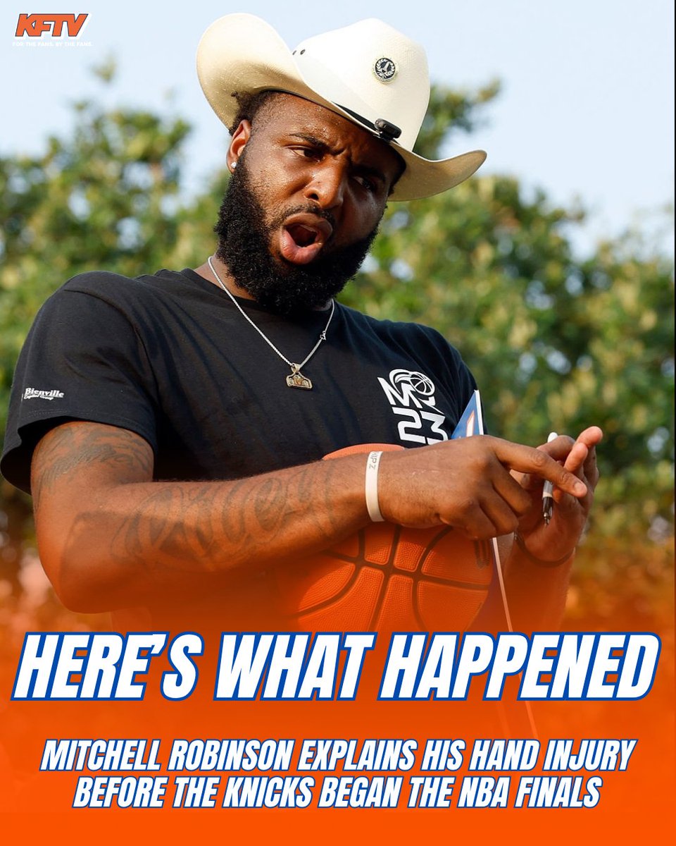 KnicksFanTv's tweet photo. Former Knicks C Mitchell Robinson broke his silence on how he broke his pinky prior to the Knicks NBA Finals run.

After finding out his brother was involved in a car accident, Mitch took his frustrations out on his truck. 

Prayers up to Mitch and his family! https://t.co/hxCfA9m5QX