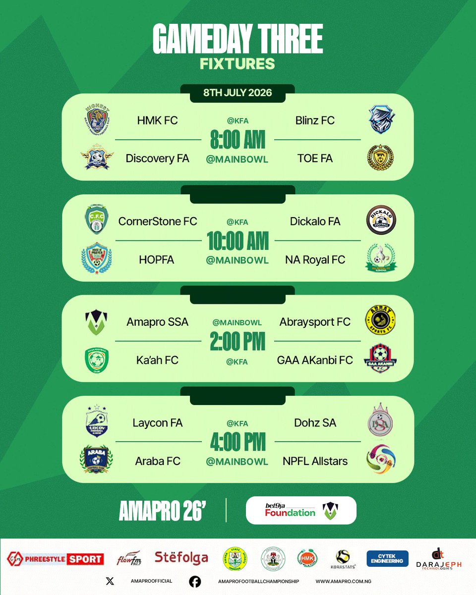 toe_academy's tweet photo. History starts now. 💛🖤

Our first-ever AMAPRO appearance begins today!

🏆 AMAPRO’26
🆚 HMK FC
🕑 2:00 PM
📍 KFA Pitch, Ilorin

Let’s get the campaign off to the perfect start. 💪

#TOEFA #AMAPRO26 #Matchday #RoadToGlory https://t.co/IbRRQOpyKA