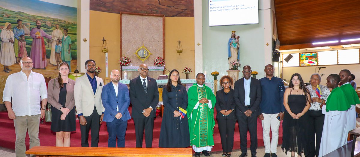 UGDiplomat's tweet photo. PHOTOS: Members of the diplomatic corps led by Venezuela’s Ambassador to Uganda, H.E Fátima Fernandes Juarez, joined faithful in Holy Mass offered for the victims of the earthquake in Venezuela on June 24, 2026. 

Rev. Fr. Georges Kwami Kouwonou, was the main celebrant of the Holy Mass held at Our Lady of Africa Church, Mbuya Parish.

The Ambassadors of Ethiopia, Eritrea, Rwanda, EU Deputy Head of Mission, attended together with diplomats. @UgandaMFA @EmbUganda_ve @EUinUG @RwandainUganda @RobelAdmassu1 @ETEmbassyKLA

📸 @AlexMaserekaJ 

https://t.co/8Z1bAxf1fL