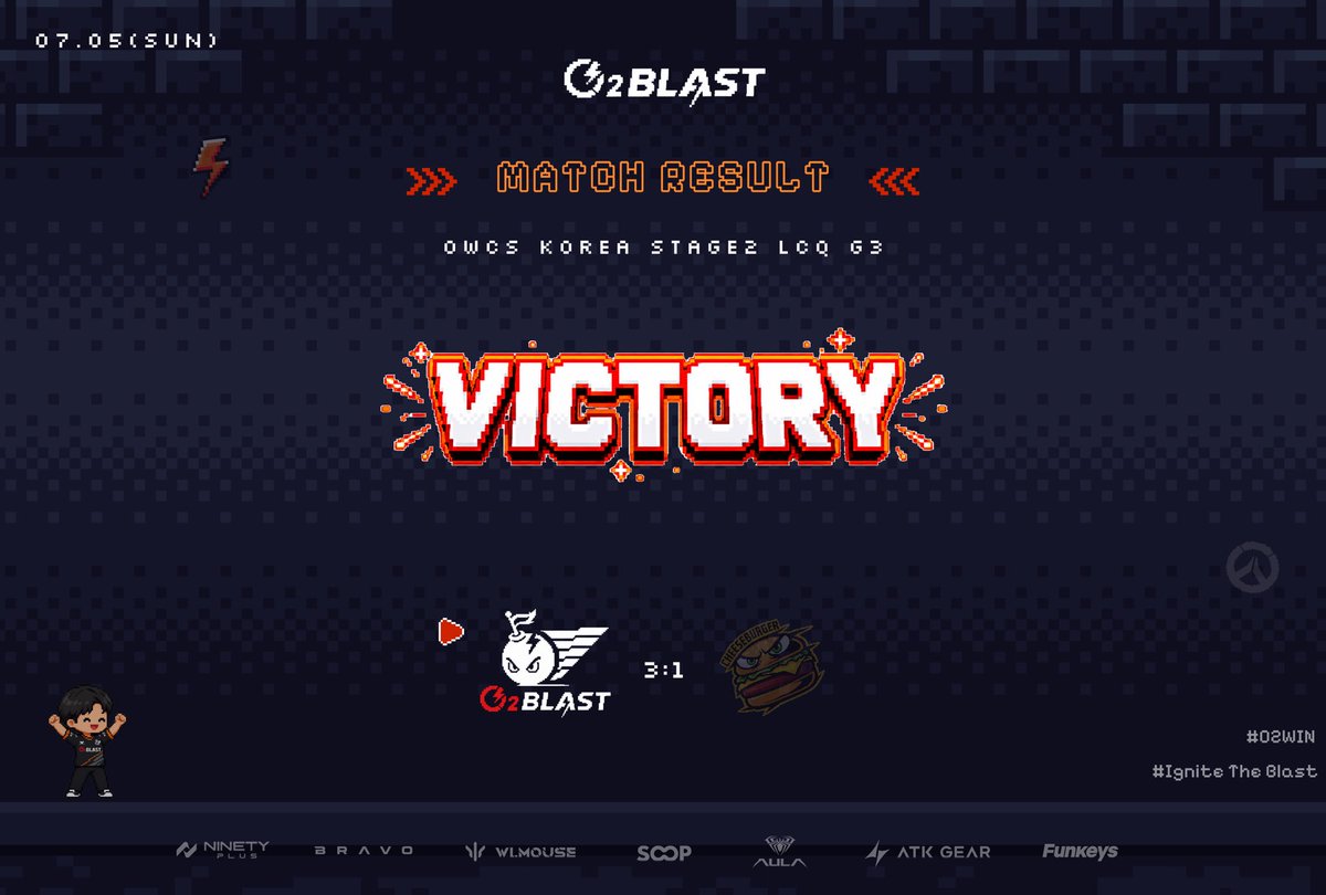 O2_Blast's tweet photo. [ ⚡𝐎𝐖𝐂𝐒 𝐊𝐨𝐫𝐞𝐚 𝐒𝐭𝐚𝐠𝐞 𝟐 𝐋𝐂𝐐 𝐆𝟑 𝐌𝐀𝐓𝐂𝐇 𝐑𝐄𝐒𝐔𝐋𝐓 ⚡]

오늘의 승리로 한 걸음 더 나아갑니다.

끝까지 응원해주신 팬 여러분께 감사드리며,
다가올 플레이오프 경기에서도 좋은 모습 보여드릴 수 있도록 잘 준비하겠습니다! ❤️‍🔥

🆚 CHEESEBURGER
⚡ 3:1 WIN

#O2BLAST #OWCSKorea #IgniteTheBlast #O2WIN #Overwatch2