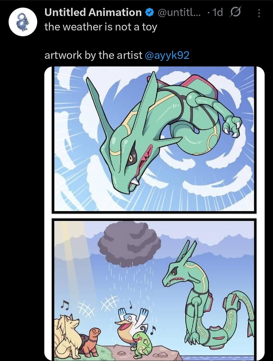PhilipAnthonyTV's tweet photo. @untitledanim8 @ayyk92 I saw this for the preview and I thought it was going to be a funny wholesome image. Then, Rayquayza blasted the small fucks into oblivion https://t.co/hYVZzC6JK1