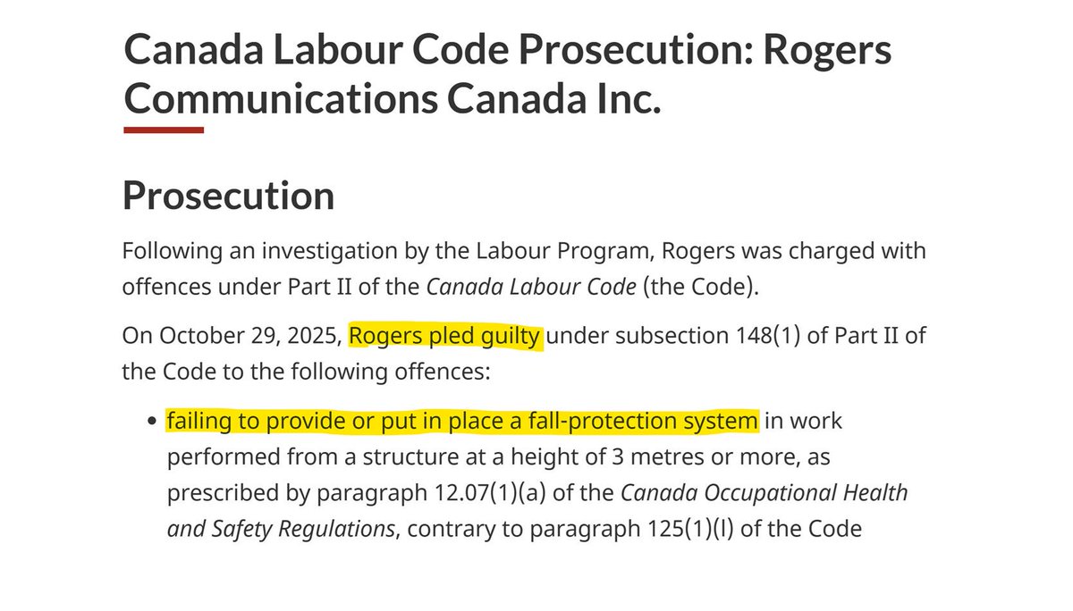 MikeDelpieroX's tweet photo. If a worker dies in a 120-metre fall and the company ends up paying a $260,000 fine... is that actually enough to change behavior, or is it just another cost of doing business? 🤔
https://t.co/4FMWslYk8F
@Rogers @RogersHelps #Canada #CanadianConsumer #ConsumerProtection https://t.co/FPnq2U77Iz