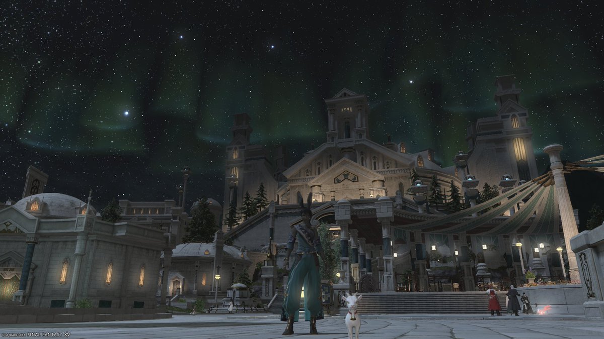 comradeFFXIV's tweet photo. 今日も冒険の合間の1枚📸
夜のオールド・シャーレアン。
満天の星空にオーロラが広がる幻想的な景色✨
手前でちょこんとたたずむ山羊も可愛くて、お気に入りの一枚です😊
#FF14 #FFXIV #FCメンバー募集 #ElementalDC #Typhon #comrade_in_arms https://t.co/p7j1vJVTqB