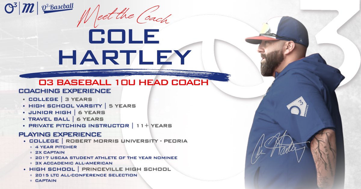 O3_Baseball's tweet photo. Meet our new 10U Coach, @CoachHartley_31!

Cole will also serve as our programs new pitching coach‼️🔥

10U tryouts are tomorrow, Monday July 6th, from 6-8 at The Yard Peoria. Follow the link below to get registered!

https://t.co/vhstdP4bk3 https://t.co/1ccqYmNbLY