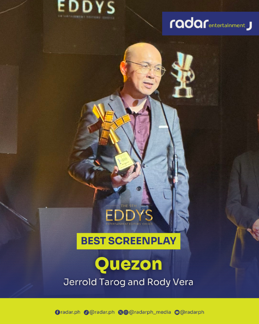 radarph_media's tweet photo. Happening now. #The9thEddys Entertainment Editors’ Choice
Best Screenplay winner: Jerrold Tarog and Rody Vera for "Quezon"
#radarPH #radarPHEntertainment https://t.co/QH9jZJ9kaZ