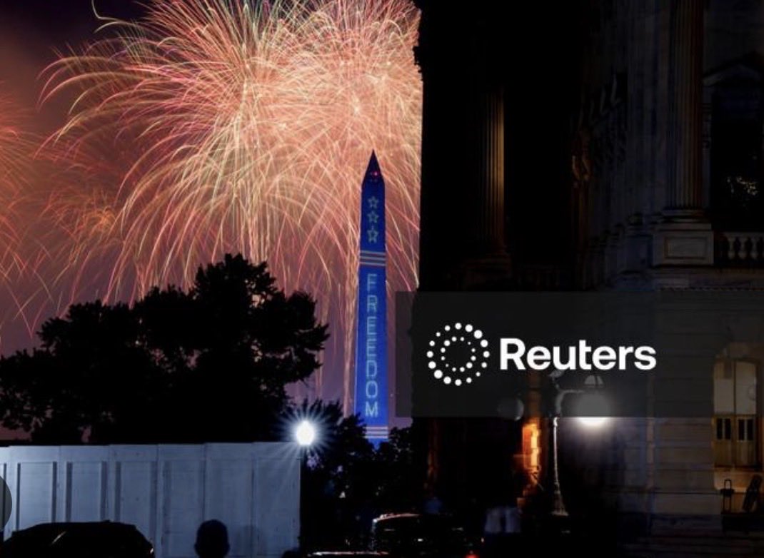 realjoshuareid's tweet photo. Why would Elon post this video a second time? 

Time stamps…

6:59AM
Q659

Effective Yesterday: 4th of July

Standing under the statue of freedom:  Washington Monument, Fireworks, Stage

POTUS FREED: The declaration to eliminate Communism, America is back, We Are Winning, Venezuela, Iran, etc. 

Chanting USA: USA was chanted many times during the celebration. 

The Shot Heard Around The World: The largest fireworks display ever in the history of mankind. 

FREEDOM DAY: Independence Day 

Elon was giving a hat tip to anons imo.