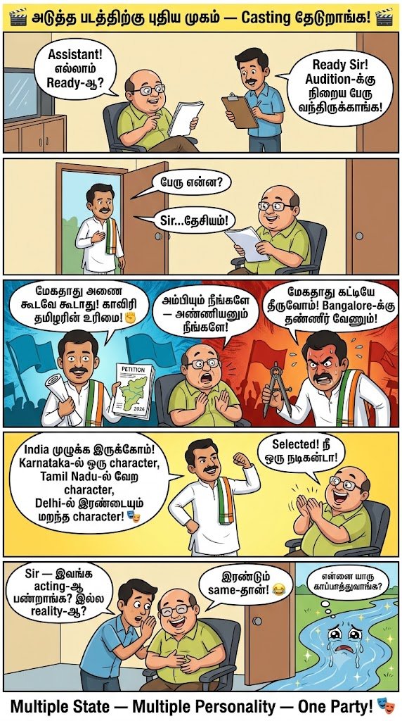 Voiceofhumble's tweet photo. மேகதாது அணை கூடாது!" ✊ (TN Congress)
"மேகதாது கட்டியே தீருவோம்!" 💪 (Karnataka Congress) அம்பியும் நீங்களே — அண்ணியனும் நீங்களே!" 👏
"வேற skill?" — "Multiple State — Multiple Personality!" 🧠உங்க கருத்து? 👇 RT பண்ணுங்க!
#TNPolitics https://t.co/OdMp1uj3t0