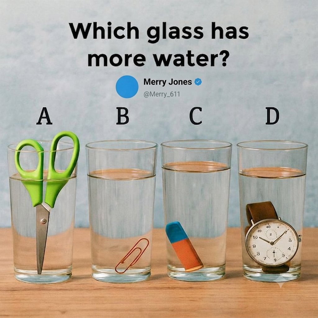 Merry_611's tweet photo. Which glass has more water?? https://t.co/nrUwYyl2Kt