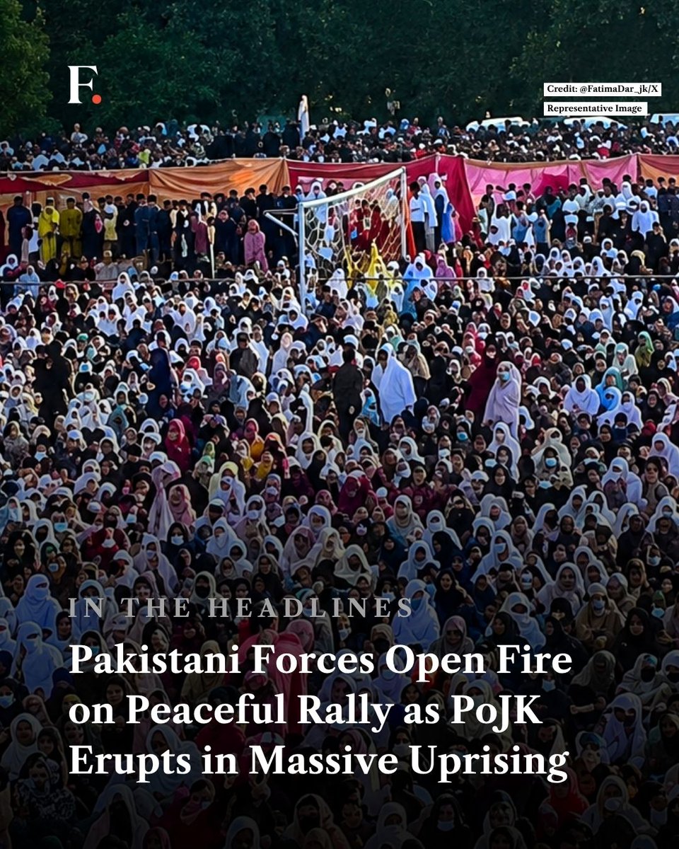 firstpost's tweet photo. Pak forces opened fire on a peaceful rally as a large anti-Islamabad uprising continued to grow in Pak-occupied Jammu and Kashmir (PoJK), according to a media outlet. https://t.co/nVosxt2JAL