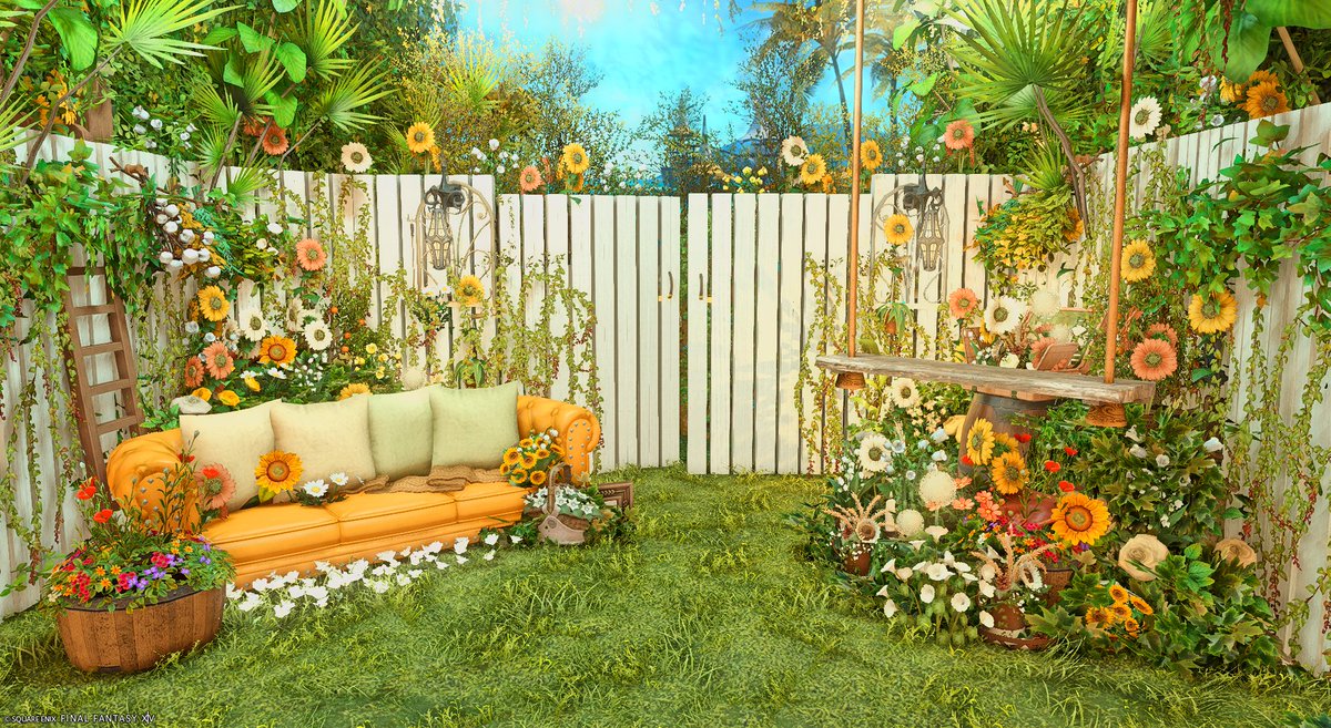 kaya_elsie's tweet photo. 改装完了しました！
---------------------------------------
「 夏の隠れ家の庭 」 
🏠Gaia Ridill LavenderBeds 11-17 
📷#KayanaHousing
---------------------------------------
両サイドに撮影場所を追加しました🌻
人物ありのサンプルはリプ欄に↓↓

#FF14Housing #FF14ハウジング https://t.co/0mLzRaugdS