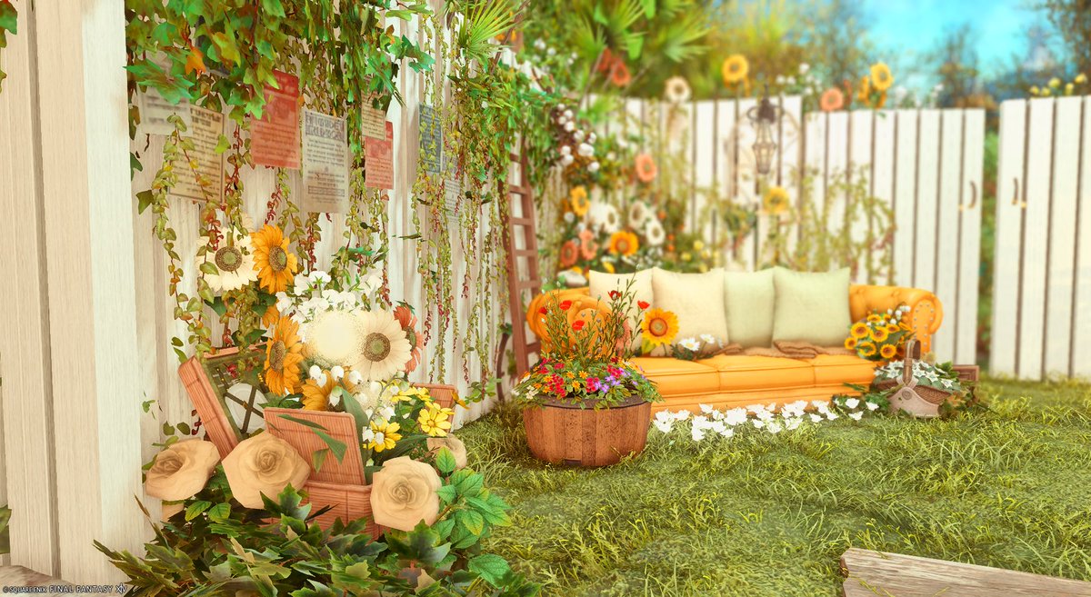 kaya_elsie's tweet photo. 改装完了しました！
---------------------------------------
「 夏の隠れ家の庭 」 
🏠Gaia Ridill LavenderBeds 11-17 
📷#KayanaHousing
---------------------------------------
両サイドに撮影場所を追加しました🌻
人物ありのサンプルはリプ欄に↓↓

#FF14Housing #FF14ハウジング https://t.co/0mLzRaugdS