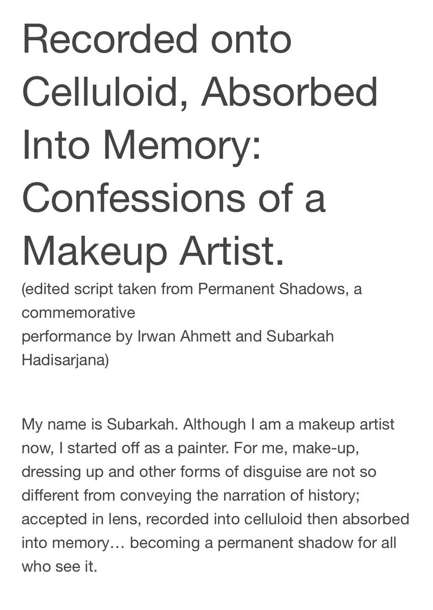 chasinbooks's tweet photo. seniman Irwan Ahmett pernah buat performance lecture bersama Subarkah Hadisarjana, makeup artist film Pemberontakan G30S, judulnya “Permanent Shadow”. digelar 29 September 2017 pukul 23.00 di Gedung PFN. Subarkah membacakan pengalamannya di sini https://t.co/HFoGEfhUuE https://t.co/Ot2jY3y8BF