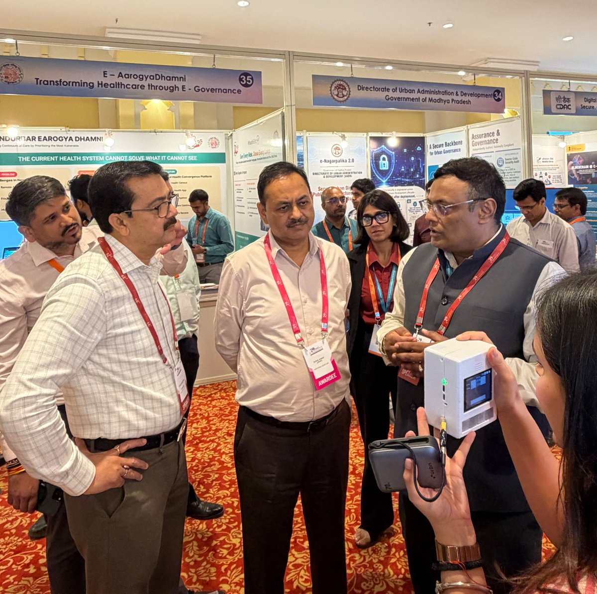 _BHASHINI's tweet photo. At #NCeG 2026, the #BHASHINI stall welcomed Shri Vivek Bharadwaj, @mopr_goi , and Shri Sushil Lohani, Additional Secretary, @mopr_goi , who experienced BHASHINI's multilingual, voice-first AI solutions firsthand.
The #BHASHINI team showcased key Ministry of Panchayati Raj use cases, including SabhaSaar and eGramSwaraj, along with Sun Sutra, a next-generation voice-first device, demonstrating how cutting-edge multilingual Language AI can make Panchayati Raj services more accessible, efficient, and citizen-centric across Indian languages.
By enabling #PanchayatiRaj institutions to deliver #inclusive, #multilingual, and #voice-first public services, BHASHINI is strengthening governance at the last mile, ensuring that every #citizen can access government services in the language they speak and understand.
#BHASHINI #NCeG2026 #MoPR #SabhaSaar #eGramSwaraj #SunSutra #MultilingualAI #VoiceFirstAI #DigitalIndia #LastMileGovernance
@GoI_MeitY @narendramodi @PMOIndia @AshwiniVaishnaw @JitinPrasada @SecretaryMEITY @amitabhnag @spalsi @_DigitalIndia @DPIITGoI @OfficialINDIAai @mygovindia @RajbhashaVibhag @HMOIndia @AmitShah @Zoho @amitabhk87 @OfficialINDIAai @startupindia @NICMeity @ndtv @republic @DDNational @EconomicTimesAI @EconomicTimes @PIB_India @ETNOWlive @DrJitendraSingh @DARPG_GoI @ANI @CNBCTV18News @BhajanlalBjp @DARPG_GoI @Ra_THORe @DoITCRaj @ians_india @PIB_India @PIBHindi @PTI_News @ZeeNewsEnglish @IndiaToday @mygovindia