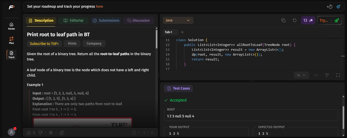 pritesh_sorte_'s tweet photo. 🗓️ Day 35  –  45 Days #SDESheetChallenge
Topic - Binary Tree | Solved 4 problems 
112. Pre, Post, Inorder in one traversal
113. Vertical Order Traversal
114. Print root to leaf path in BT
115. Maximum Width of BT https://t.co/OV8TQCa3U4