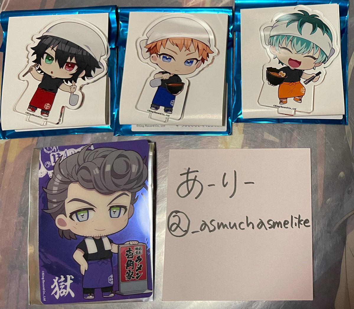 _asmuchasmelike's tweet photo. 交換
ヒプノシスマイク ヒプマイ 横浜家系ラーメン 壱角家 アクリルスタンド ポストカード クリアカード コースター ポスカ

譲
★→一郎 簓
●→理鶯 獄

求
クリカ 三郎
アクスタ 三郎 左馬刻

★⇔左馬刻との交換

他募集含めまとめて優先
都内手渡し､郵送

推し含みますが希望数揃ったため https://t.co/BQrLzi0PjY