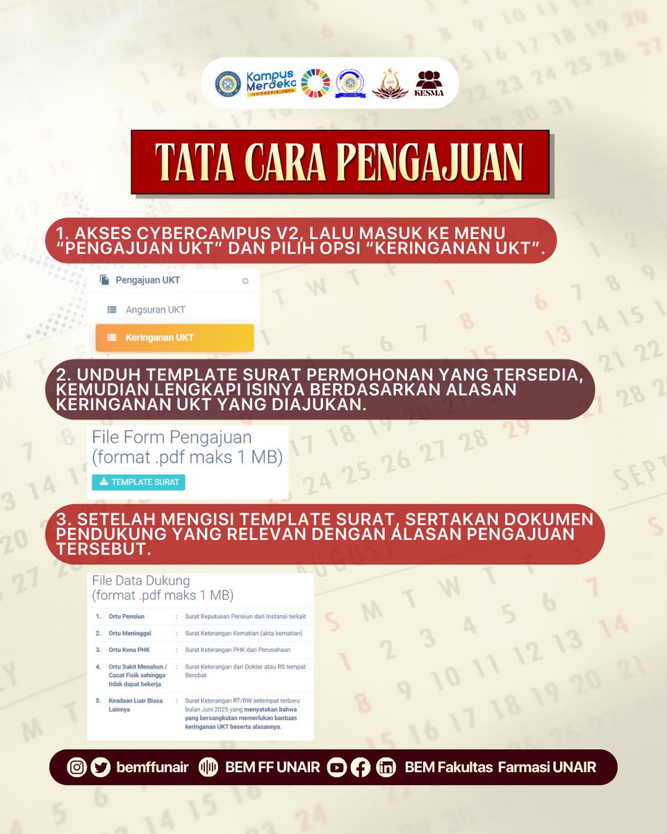 bemffunair's tweet photo. 🚀 Jangan lewatkan kesempatan Banding UKT!

Siapkan berkasmu dan ajukan sebelum 5 Juli 2026. Jika membutuhkan bantuan, hubungi:

📞 Fira: 082142564125
📞 Nafi: 082142510814
#KERINGANANUKT #FFUNAIR #BEMFFUNAIR #KABINETANVAYA https://t.co/TGhQNDCRh0