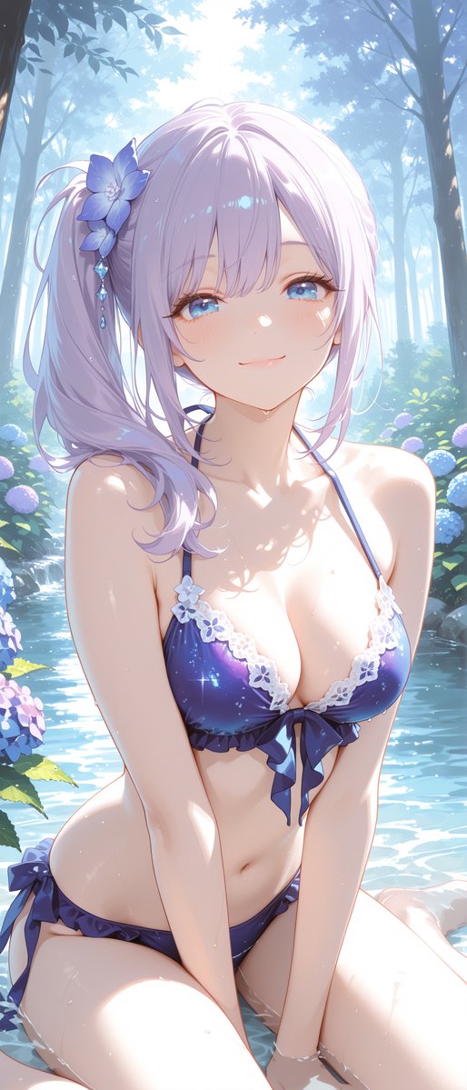 monaka_aiart's tweet photo. こんばんは～🌙
アジサイと梅雨をイメージしたビキニだよ～👙
#AIイラスト
SFW anime-style illustration. Swimsuit illustration. https://t.co/iYy1jwYgoT
