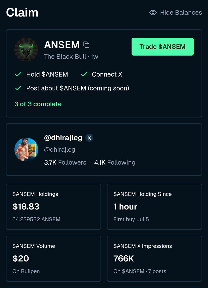 dhirajleg's tweet photo. People who think Ansem never notices small CT accounts

This is for you

got 766k $ANSEM X impressions on @BullpenFi

is that mean $766k worth of $ANSEM stimmy @blknoiz06 sir?

Just create what u love that's what I did👇

https://t.co/NGdtCybGIp https://t.co/xyXgEQKTON